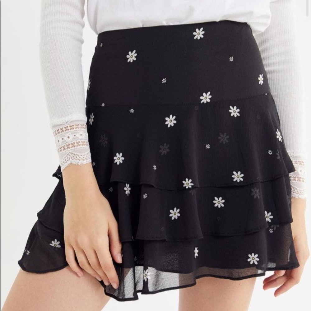 black floral ruffle skirt
